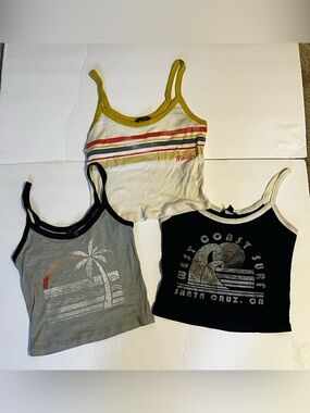 Aeropostale Beach Theme Graphic Spaghetti Strap Ribbed Crop Top Size XS Lot of 3